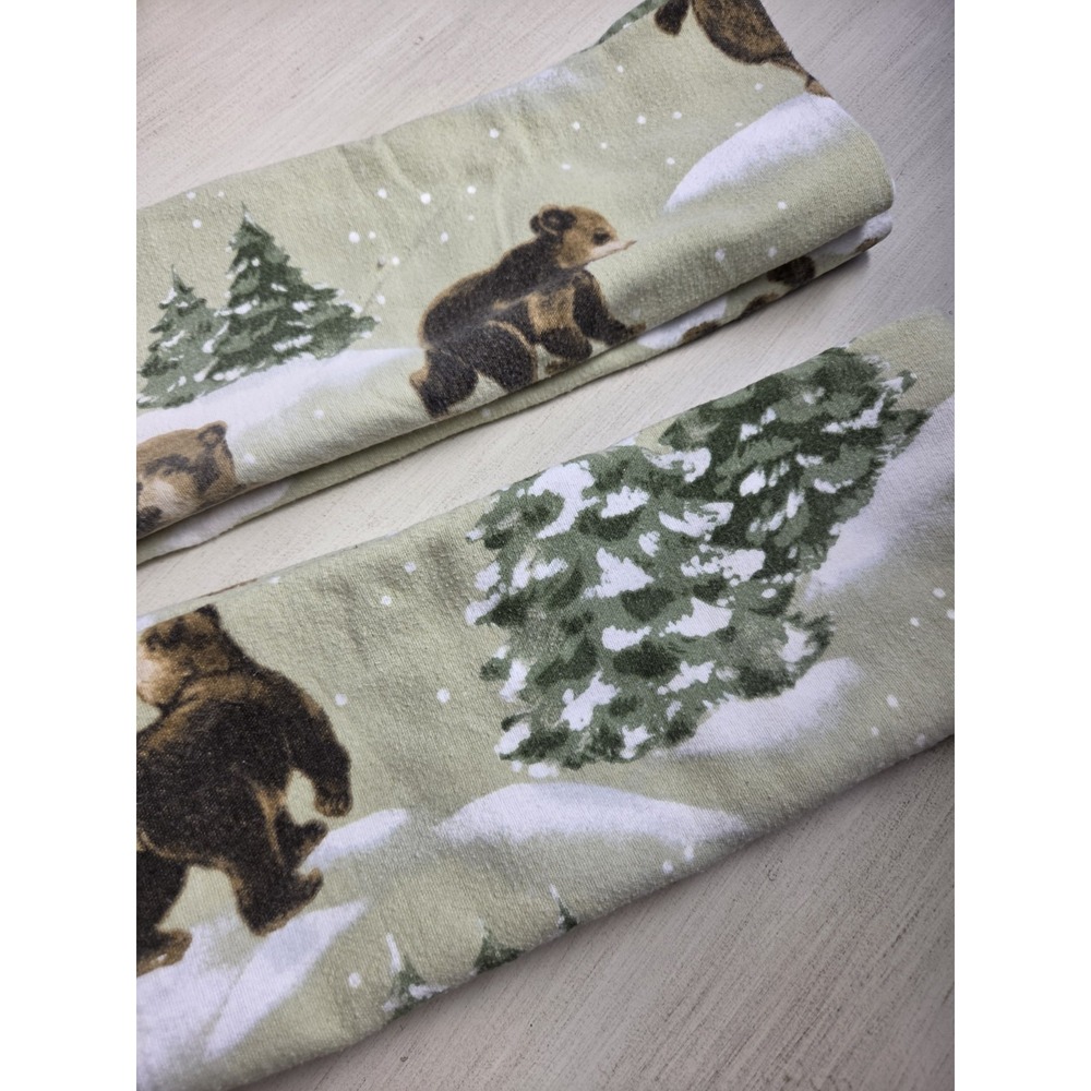 Plow & Hearth Flannel Pillow Cases Standard Set of 2 Bears Pine Trees Green
